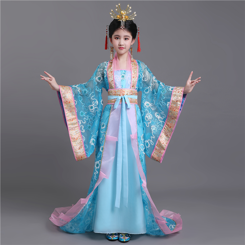 儿童古装汉服女孩公主贵妃 唐朝皇后仙女COS中国风走秀舞台演出服